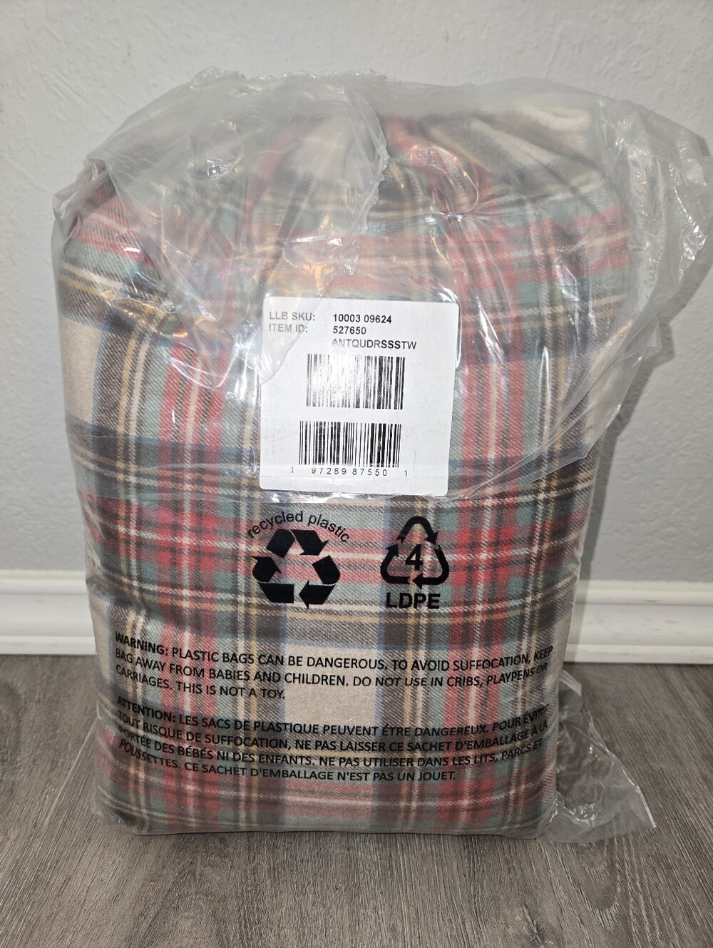 L.L. Bean Heritage Chamois Flannel Comforter Cover W/ ShamsRed Plaid 100% Cotton - Picture 3 of 4